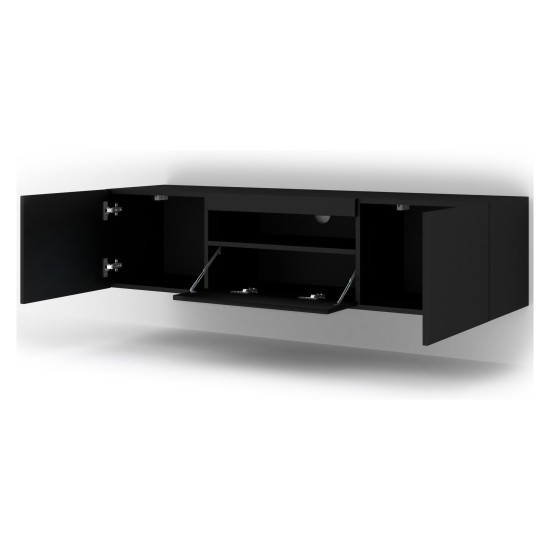 מזנון טלוויזיה AURA 150, שחור מט, עם תאורה