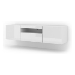 מזנון טלוויזיה AURA 150, לבן מט עם חזית לבן מבריק, עם תאורה