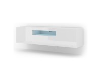 מזנון טלוויזיה AURA 150, לבן מט עם חזית לבן מבריק, עם תאורה