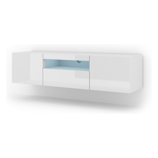מזנון טלוויזיה AURA 150, לבן מט עם חזית לבן מבריק, עם תאורה