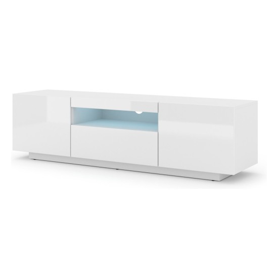 מזנון טלוויזיה AURA 150, לבן מט עם חזית לבן מבריק, עם תאורה