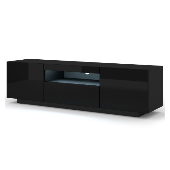 מזנון טלוויזיה AURA 150, שחור מט עם חזית שחור מבריק