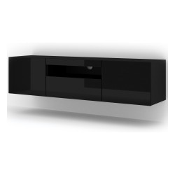 TV unit AURA 150 cm, black mat with black gloss front, with LED