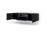 Тумба ТВ AURA 150 см, чёрный матовый с фасадом чёрным глянцем, с подсветкой