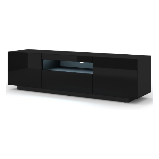 Тумба ТВ AURA 150 см, чёрный матовый с фасадом чёрным глянцем, с подсветкой