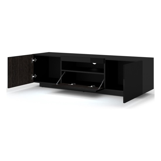 Тумба ТВ AURA 150 см, чёрный матовый с фасадом чёрным глянцем, с подсветкой