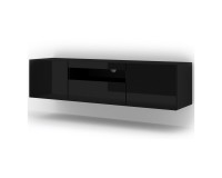 מזנון טלוויזיה AURA 150, שחור מט עם חזית שחור מבריק, עם תאורה