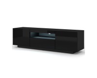 מזנון טלוויזיה AURA 150, שחור מט עם חזית שחור מבריק, עם תאורה