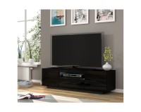 מזנון טלוויזיה AURA 150, שחור מט עם חזית שחור מבריק, עם תאורה