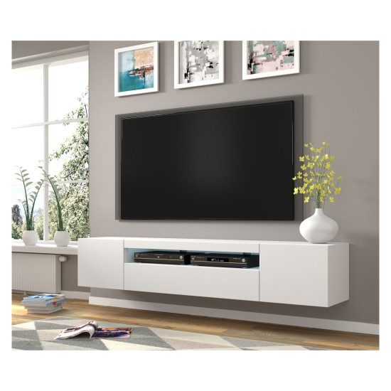 TV unit AURA 200 cm, white mat, with LED TV unit AURA 200 cm, white mat, with LED