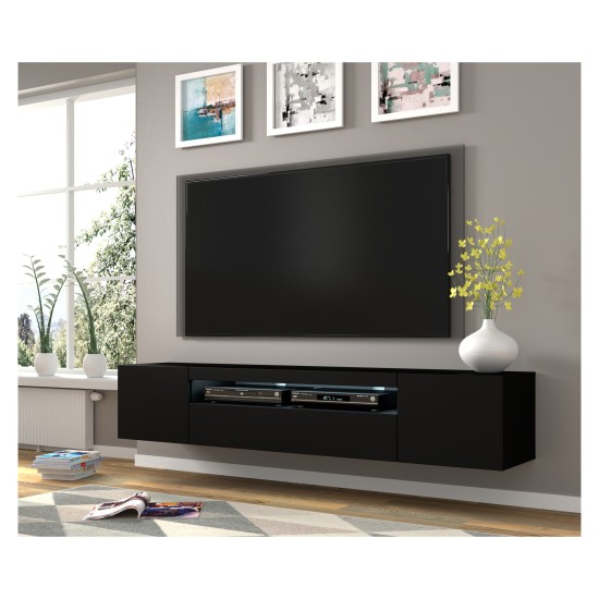 TV unit AURA 200 cm, black mat TV unit AURA 200 cm, black mat