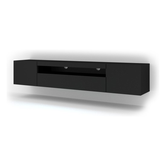 TV unit AURA 200 cm, black mat, with LED TV unit AURA 200 cm, black mat, with LED