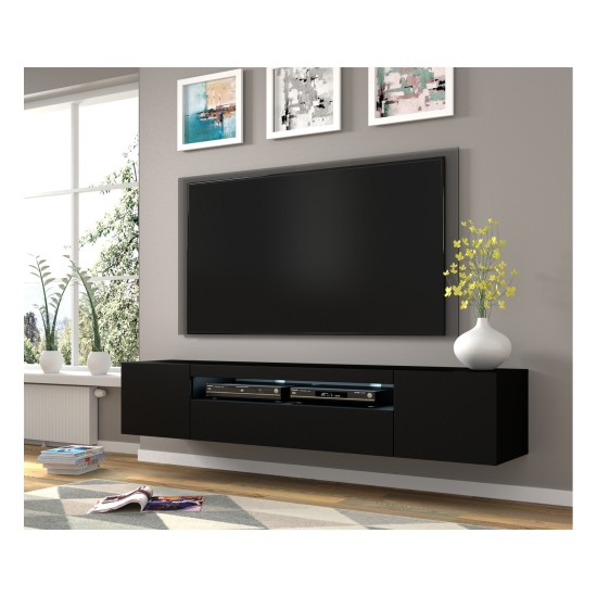 TV unit AURA 200 cm, black mat, with LED TV unit AURA 200 cm, black mat, with LED