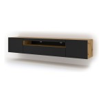 TV unit AURA 200 cm, artisan eiche with black mat front, with LED