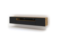 TV unit AURA 200 cm, artisan eiche with black mat front, with LED