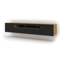 TV unit AURA 200 cm, artisan eiche with black mat front, with LED