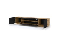 TV unit AURA 200 cm, artisan eiche with black mat front, with LED