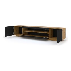 TV unit AURA 200 cm, artisan eiche with black mat front, with LED