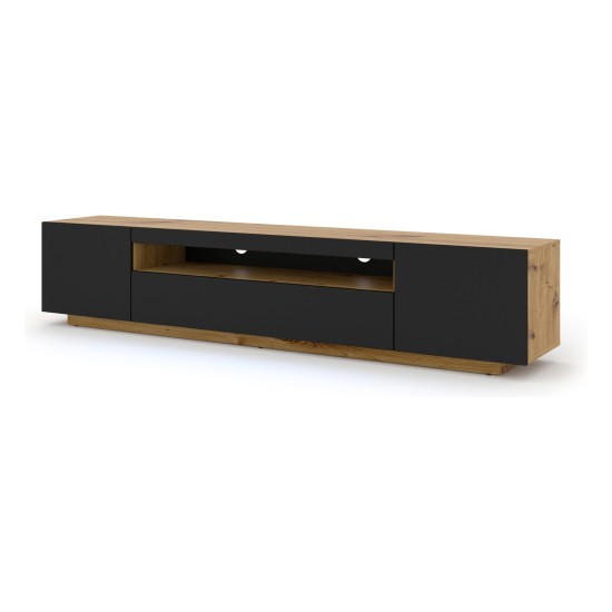TV unit AURA 200 cm, artisan eiche with black mat front, with LED
