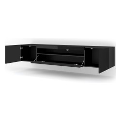 TV unit AURA 200 cm, black mat with black gloss front