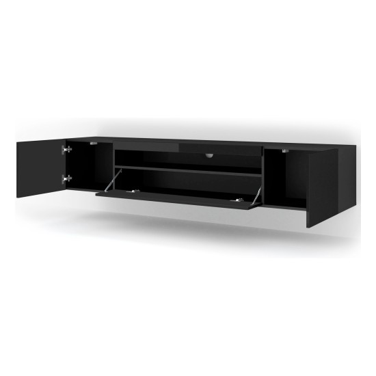 TV unit AURA 200 cm, black mat with black gloss front