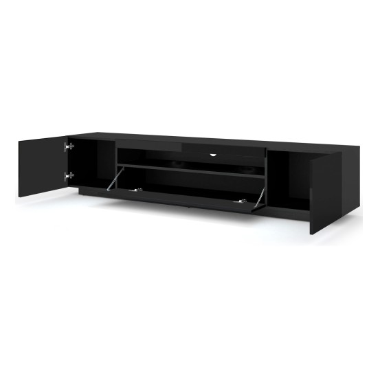 TV unit AURA 200 cm, black mat with black gloss front