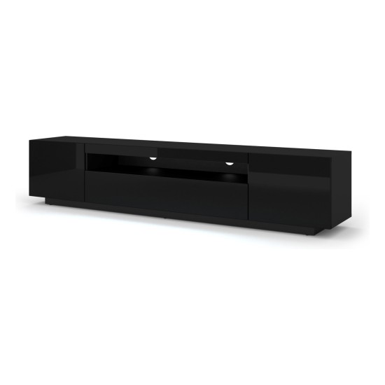 TV unit AURA 200 cm, black mat with black gloss front