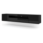 TV unit AURA 200 cm, black mat with black gloss front, with LED