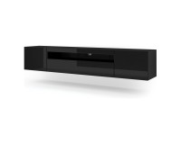 TV unit AURA 200 cm, black mat with black gloss front, with LED
