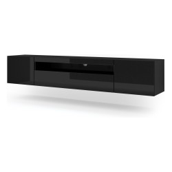 TV unit AURA 200 cm, black mat with black gloss front, with LED