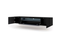 TV unit AURA 200 cm, black mat with black gloss front, with LED