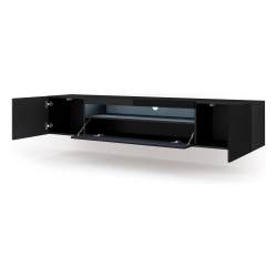 TV unit AURA 200 cm, black mat with black gloss front, with LED
