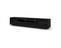 TV unit AURA 200 cm, black mat with black gloss front, with LED