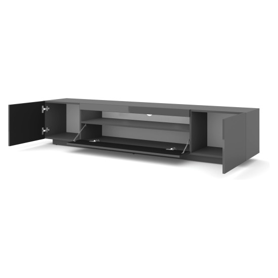 מזנון טלוויזיה AURA 200, שחור מט עם חזית שחור מבריק, עם תאורה