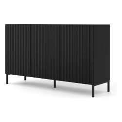 Chest of drawers SURF 150 cm, 3 doors, black mat, black legs
