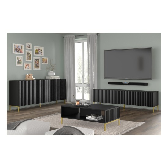 Chest of drawers SURF 150 cm, 3 doors, black mat, black legs
