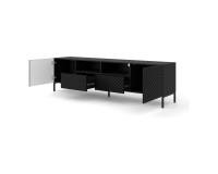 TV unit SURF 200 cm, 2 doors and 2 drawers, black mat, black legs
