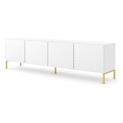 TV unit SURF 200 cm, 4 doors, white gloss, gold legs