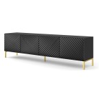 TV unit SURF 200 cm, 4 doors, black gloss, gold legs