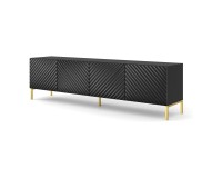 TV unit SURF 200 cm, 4 doors, black gloss, gold legs