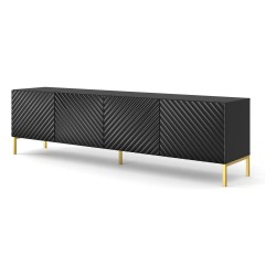 TV unit SURF 200 cm, 4 doors, black gloss, gold legs