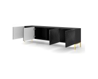 TV unit SURF 200 cm, 4 doors, black gloss, gold legs