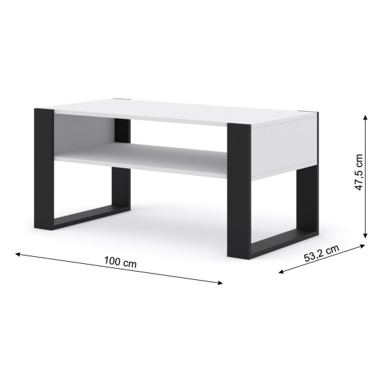 Coffee table MONDI 100 cm, white mat with black mat Coffee table MONDI 100 cm, white mat with black mat