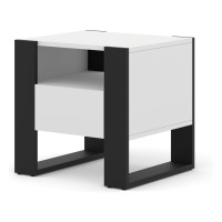 Bedside table MONDI 48 cm, white mat with black mat
