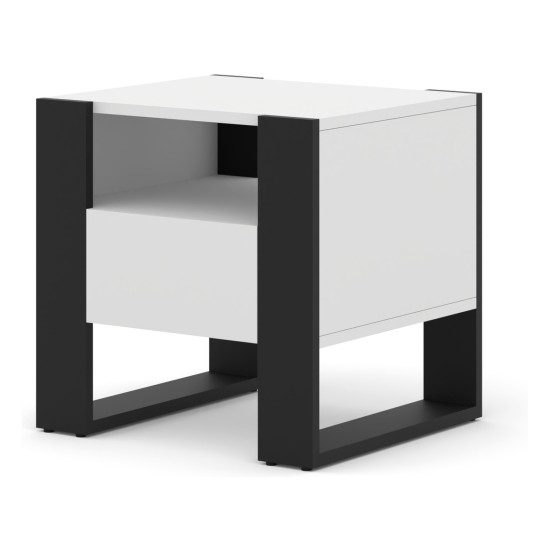 Bedside table MONDI 48 cm, white mat with black mat Bedside table MONDI 48 cm, white mat with black mat