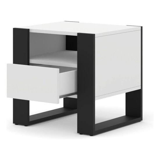 Bedside table MONDI 48 cm, white mat with black mat Bedside table MONDI 48 cm, white mat with black mat