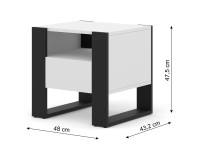 Bedside table MONDI 48 cm, white mat with black mat Bedside table MONDI 48 cm, white mat with black mat
