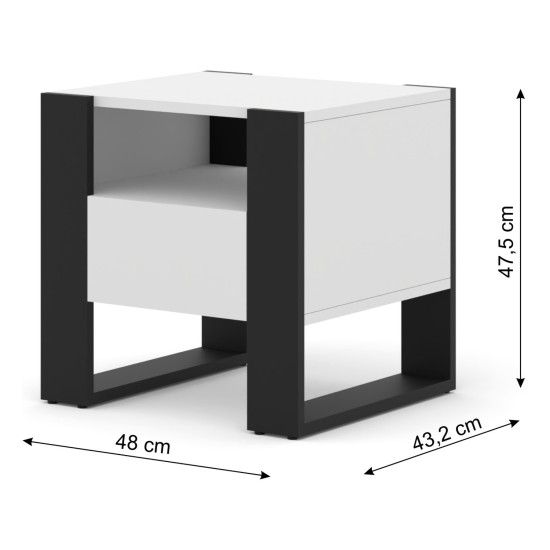 Bedside table MONDI 48 cm, white mat with black mat Bedside table MONDI 48 cm, white mat with black mat