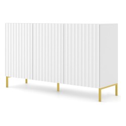 Chest of drawers WAVE 150 cm, 3 doors, white mat, gold legs