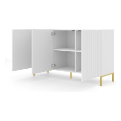 Chest of drawers WAVE 150 cm, 3 doors, white mat, gold legs Chest of drawers WAVE 150 cm, 3 doors, white mat, gold legs